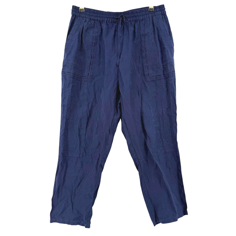 Kobi Halperin Womens‎ Navy Blue Embroidered Linen Blend Jogger Pants M (10)